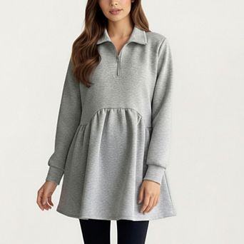 Women' s Maternity Quarter Zip Long Sleeve Top with Fleece Feel Elastic Empire Waist