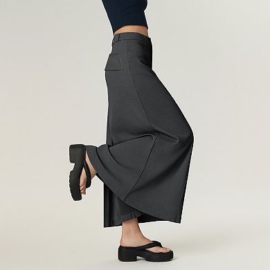 Women's High Waist Maxi Skirt with Belt Loops, Clean Front Seams, Structured Waistband