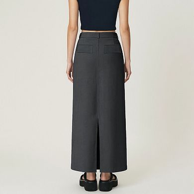 Women's High Waist Maxi Skirt with Belt Loops, Clean Front Seams, Structured Waistband