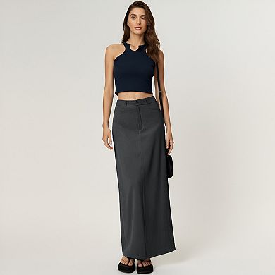 Women's High Waist Maxi Skirt with Belt Loops, Clean Front Seams, Structured Waistband
