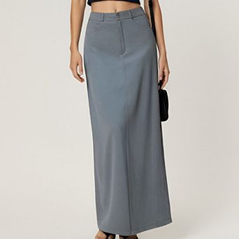 Women's High Waist Maxi Skirt with Belt Loops, Clean Front Seams, Structured Waistband