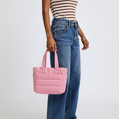 Women's Quilted Puffer Tote Bag with Luggage Strap Water-Resistant Padded Panels and Smooth Zipper