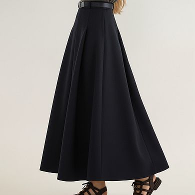 Women's High Waist Full A-Line Maxi Skirt with Structured Seam Panels and Smooth Flowing Silhouette