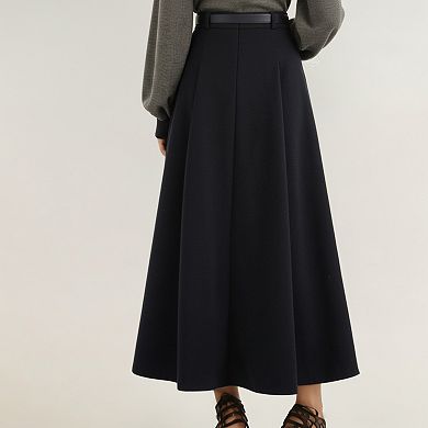 Women's High Waist Full A-Line Maxi Skirt with Structured Seam Panels and Smooth Flowing Silhouette