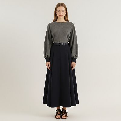 Women's High Waist Full A-Line Maxi Skirt with Structured Seam