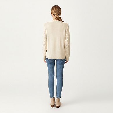 Women's Knit Top with Textured Heart Pattern and Contrast Heart Accent Detail