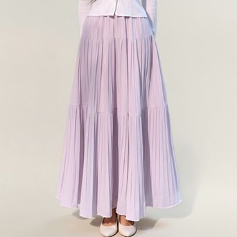 Women's Tiered Maxi Skirt with Flowing Pleated Panels and Soft Lightweight Drape