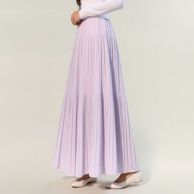 Women's Tiered Maxi Skirt with Flowing Pleated Panels and Soft Lightweight Drape