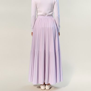 Women's Tiered Maxi Skirt with Flowing Pleated Panels and Soft Lightweight Drape