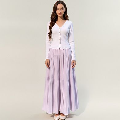 Women's Tiered Maxi Skirt with Flowing Pleated Panels and Soft Lightweight Drape
