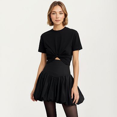 Women's High Waist Bubble Mini Skirt with Voluminous Gathered Silhouette and Soft Structured Fabric