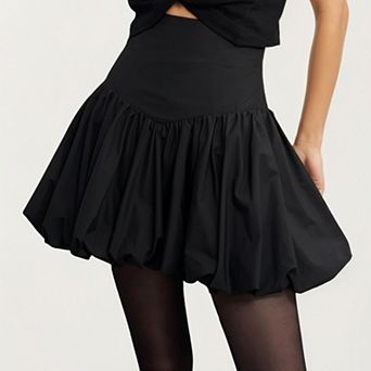 Women's High Waist Bubble Mini Skirt with Voluminous Gathered Silhouette and Soft Structured Fabric