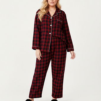 Women's PLus Size 2 pc Set Plaid Button-Front Pajama Top and Matching Relaxed-Fit Pants