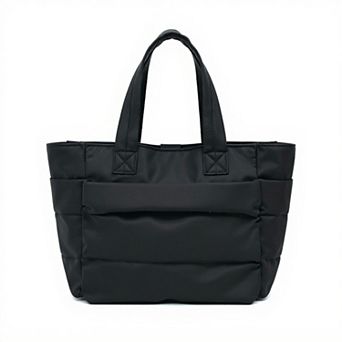 Women's Quilted Puffer Tote Bag with Structured Padded Panels Luggage Strap Water-Resistant Build
