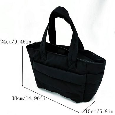 Women's Quilted Puffer Tote Bag with Structured Padded Panels Luggage Strap Water-Resistant Build