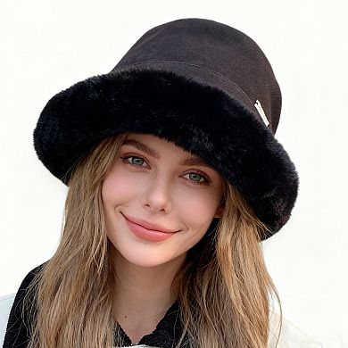 Women's Plush Trim Bucket Hat Soft Foldable Design