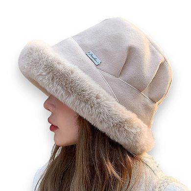 Women's Plush Trim Bucket Hat Soft Foldable Design