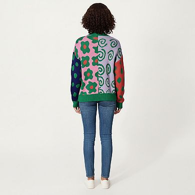 Women's Multi Pattern Open Front Cardigan with Long Sleeves and Comfortable Relaxed Layering Fit