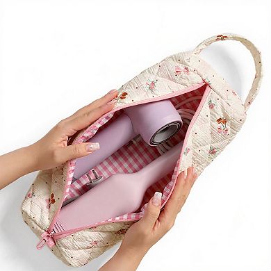 Women's Quilted Travel Toiletry Bag with Soft Padded Design Spacious Interior Smooth Zipper