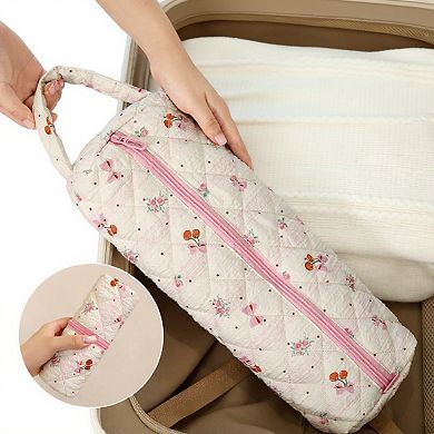 Women's Quilted Travel Toiletry Bag with Soft Padded Design Spacious Interior Smooth Zipper