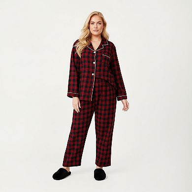 Women's PLus Size 2-Piece Set Plaid Button-Front Pajama Top and Matching Relaxed-Fit Pants