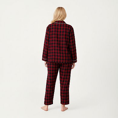 Women's PLus Size 2-Piece Set Plaid Button-Front Pajama Top and Matching Relaxed-Fit Pants