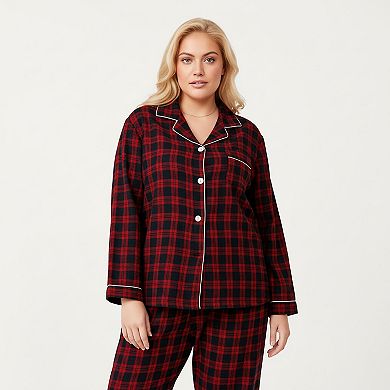 Women's PLus Size 2-Piece Set Plaid Button-Front Pajama Top and Matching Relaxed-Fit Pants
