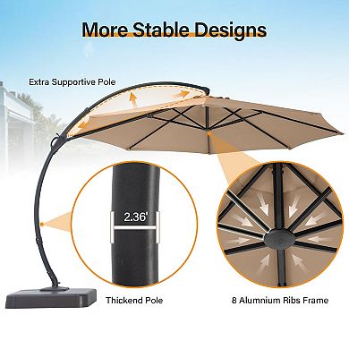 Outdoor 10FT Offset Hanging Patio Umbrella with Rotating Base for Pool Garden Deck and Backyard