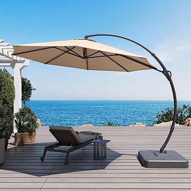 Outdoor 10FT Offset Hanging Patio Umbrella with Rotating Base for Pool Garden Deck and Backyard
