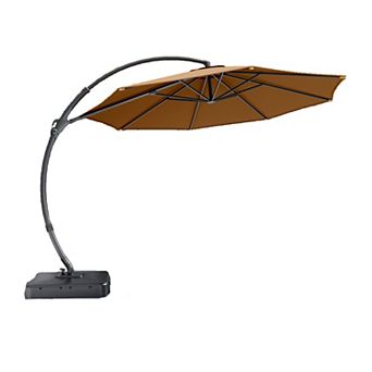 Outdoor 10FT Offset Hanging Patio Umbrella with Rotating Base for Pool Garden Deck and Backyard