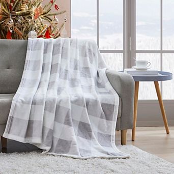 Kate Aurora Oversized Gray & White Plaid Christmas Accent Throw Blanket