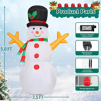 GOOSH 5 FT Christmas Inflatable Decoration Snowman with Branch Hand and Built-in LEDs