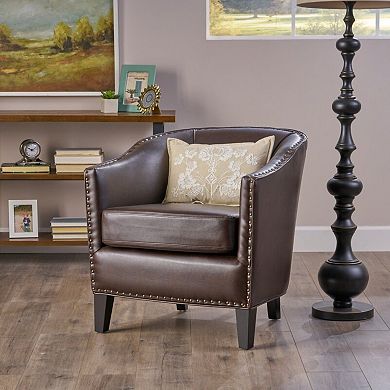 Calder Faux Leather Club Chair in Brown by Christopher Knight Home