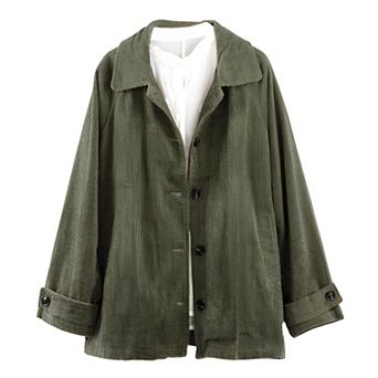 Women's Fall Corduroy Shacket Long Sleeve Button Down Top with Pockets