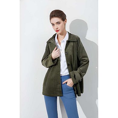 Women's Fall Corduroy Shacket Long Sleeve Button Down Top with Pockets