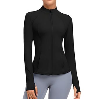 Womens Lightweight Full Zip Workout Jacket Slim Fit Sport Top with Pockets
