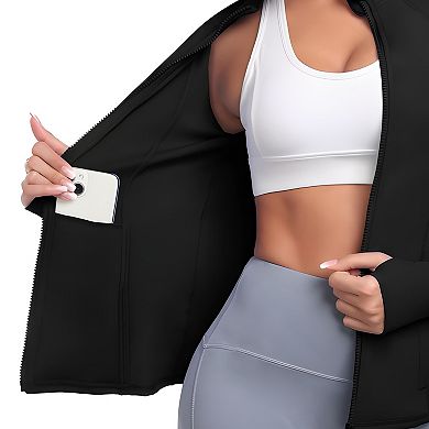 Womens Lightweight Full Zip Workout Jacket Slim Fit Sport Top with Pockets