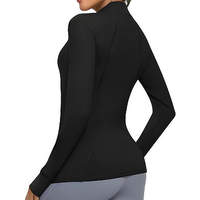 Womens Lightweight Full Zip Workout Jacket Slim Fit Sport Top with Pockets