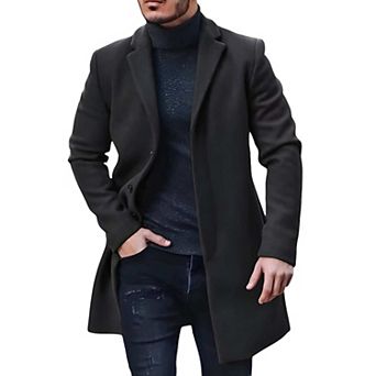 Men’s Slim Fit Trench Coat Single-Breasted Notched Collar Overcoat