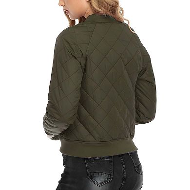Womens Lightweight Quilted Zip Up Bomber Jacket