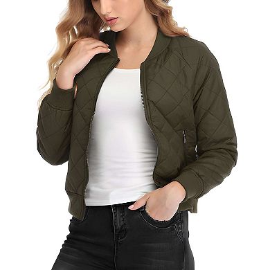 Womens Lightweight Quilted Zip Up Bomber Jacket