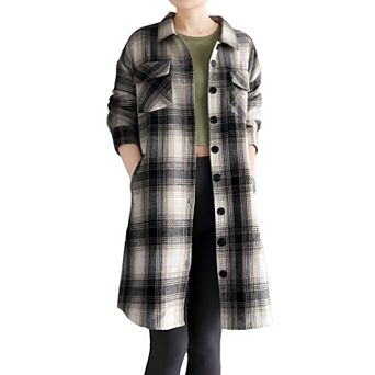 Womens Plaid Flannel Shacket Long Sleeve Button Down Shirt Jacket