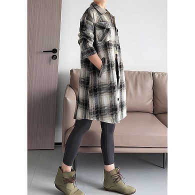 Womens Plaid Flannel Shacket Long Sleeve Button Down Shirt Jacket