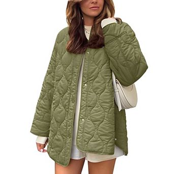 Women Oversized Quilted Lightweight Padded Button Down Jacket