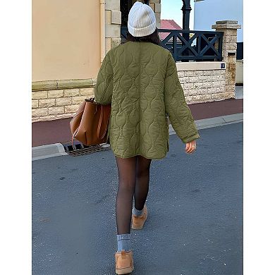 Women Oversized Quilted Lightweight Padded Button Down Jacket