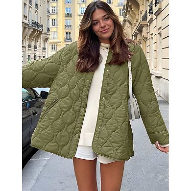 Women Oversized Quilted Lightweight Padded Button Down Jacket
