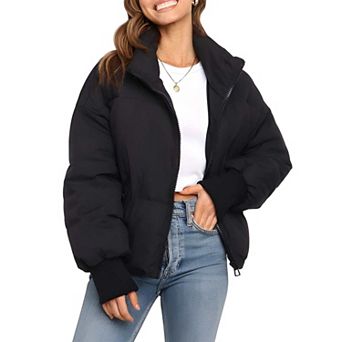 Womens Long Sleeve Zip Puffer Jacket with Pockets