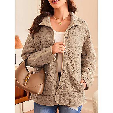 Women’s Lightweight Quilted Puffer Jacket with Button Front