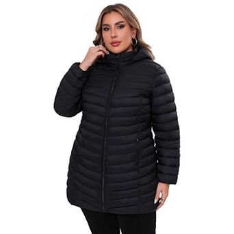 Plus Size Lightweight Packable Hooded Puffer Jacket for Women
