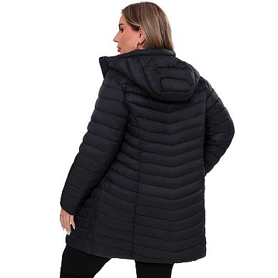 Plus Size Lightweight Packable Hooded Puffer Jacket for Women